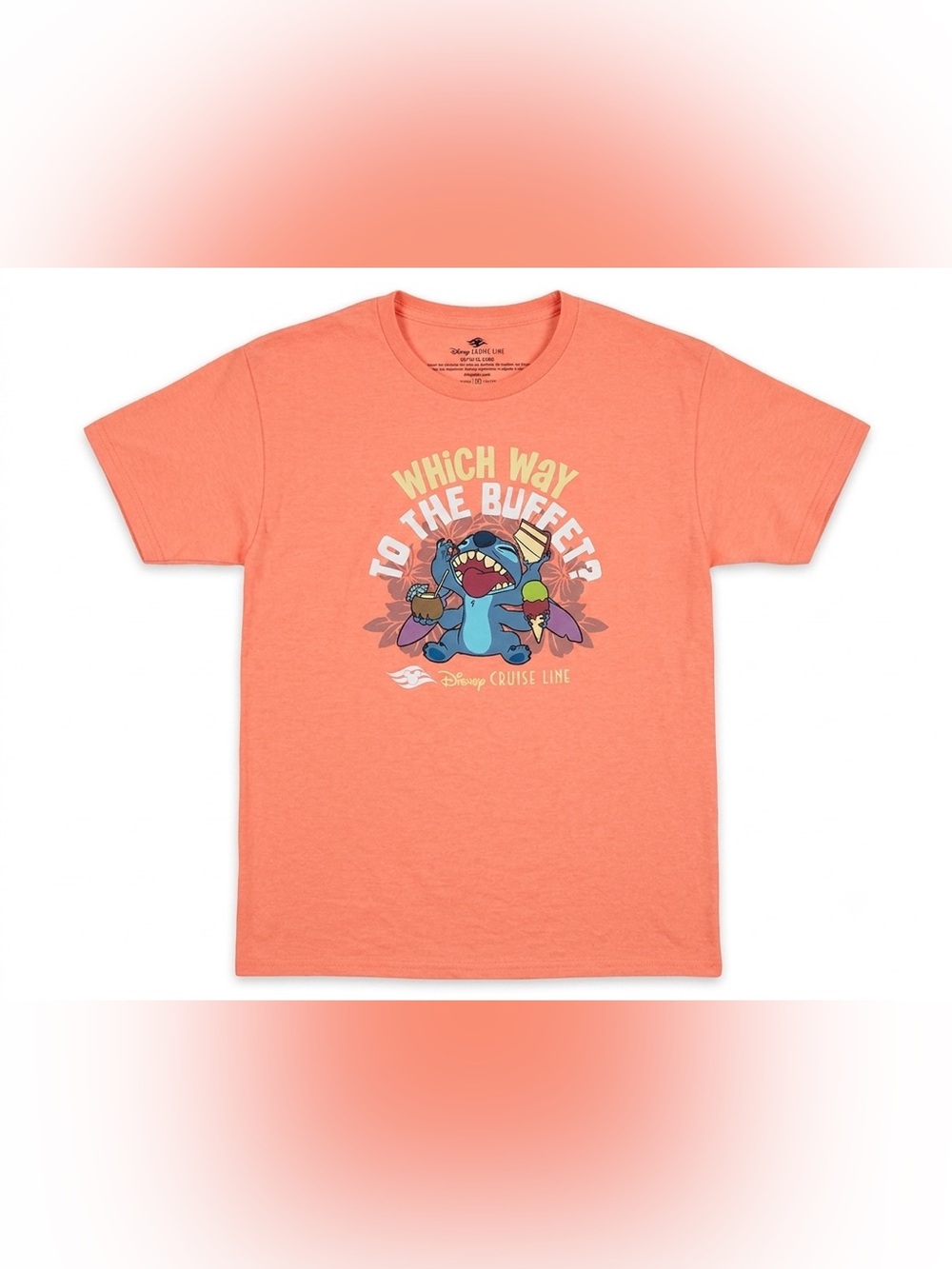 Disney Cruise Line Stitch T-Shirt Which Way To The Buffets Coral Youth XL NWOT